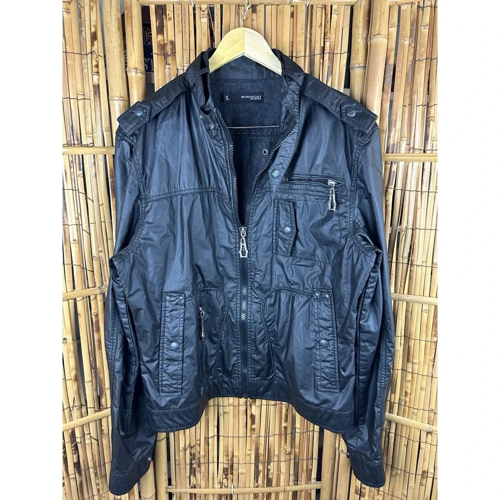 Monarchy Collection Men's Black Moto Biker Goth Rock Metal‎ Full Zip Jacket XL